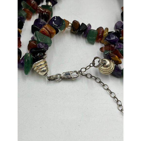 Sterling Silver 925 Multi-Strand Semiprecious Chip Bead Necklace 18” Gemstone - Picture 5 of 12